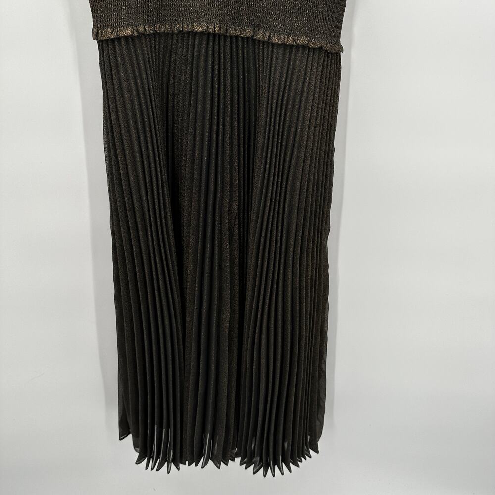 NANETTE LEPORE Black Gold Metallic Pleated High Neck Party Night Out Dress // 4 - Picture 9 of 14